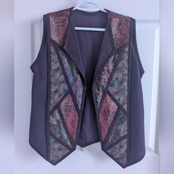 Vintage Boho Patchwork Cotton Vest Artistic Geometric Design Made in Canada - Picture 4 of 14